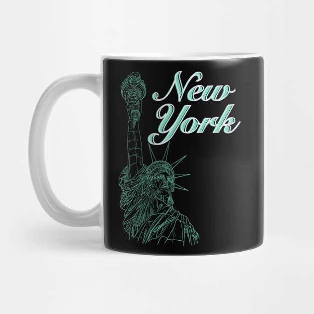 New York with Statue Of Liberty in a green line drawing design #2 by DaveDanchuk